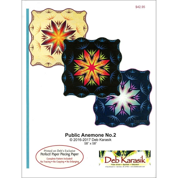 Sewing Fiber Deb Karasik Public Anemone No 2 58 X 58 Foundation Paper Piecing Quilt Pattern Medallion Spike Star Cactus Desert Night Sea Melon Quilting