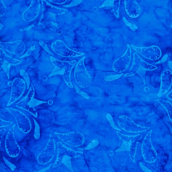 Batik Textiles - 5215 - Deep Blue Country Flower - Berry Tart Fabric Blender - Floral Heart Toll Painting Deep Dark Cobalt Tonal