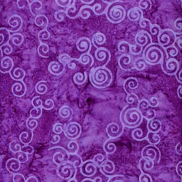 Majestic Batiks - Rainier 442 - Purple Curls - Fabric Blender - Medium Violet Tonal Grape Plum Orchid Swirls Spirals Windy Twirls Whirlpools