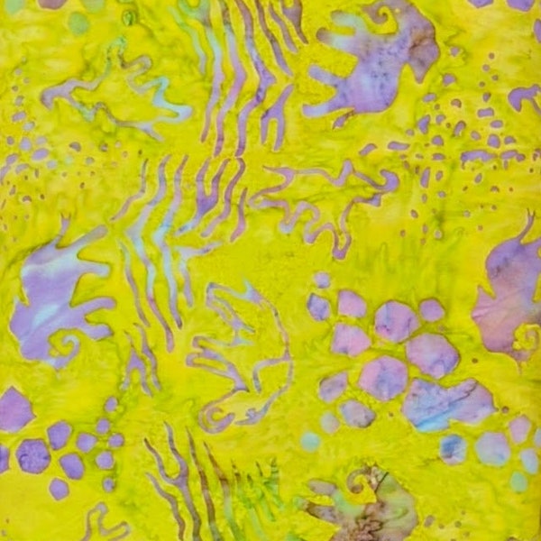 Batik Textiles - 5622 - Chartreuse Multi Elephants - Safari Rain Fabric Blender - Lime Yellow Green Geometric Purple Blue Pink Modern Zoo