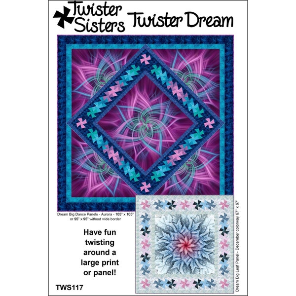 TWISTER DREAM Quilting Pattern - Twister Sisters - TWS117 - Midi Tool Dream Big Fabric Panel - Magenta Purple Turquoise Blue Indigo Pinwheel