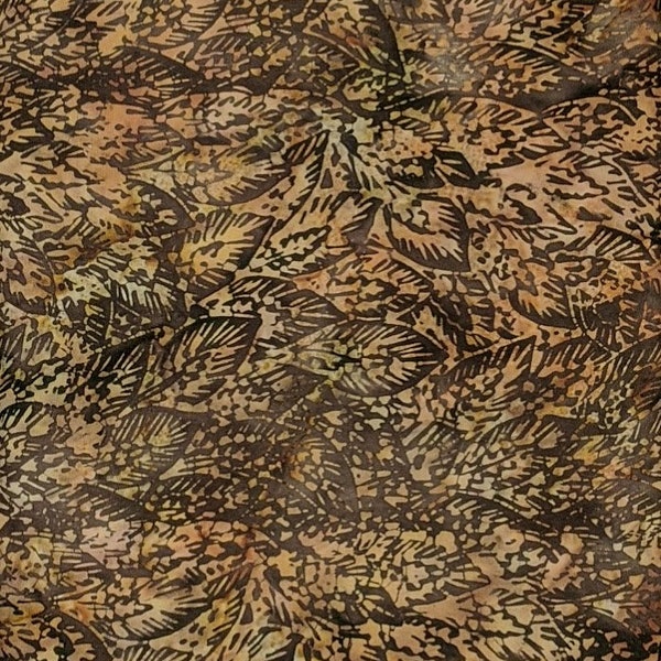 Island Batik - IB 122005083 - Brownie Lg Wheat Leaves - Autumn Sunset- Dark Spiced Brown Tawny Syrup Umber Walnut Hickory Brunette Umber Tan