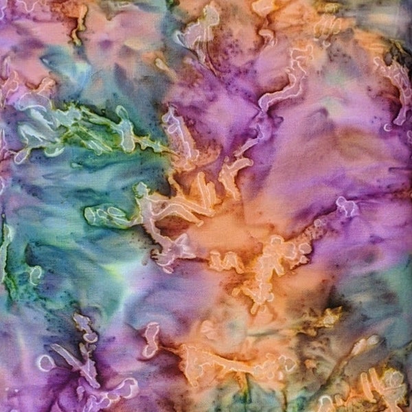 Batik Textiles - 7252 Purple Green Orange Watercolor - Fabric Blender - Rustic Autumn Hunter Teal Plum Grape Violet Tangerine Amber Bronze