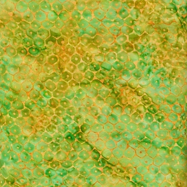 Batik Textiles - 5739 - Green Orange Honeycomb - Color Me Happy Fabric Blender - Medium Bright Lime Kelly Amber Gold Rusty Honey Bee Comb