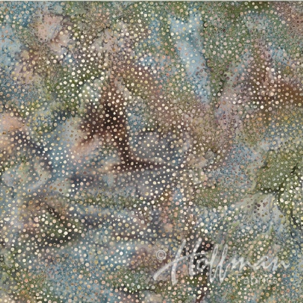 Hoffman California - 885-294 Sandpiper - Bali Dots - Watercolor Blender Batik Dot Fabric - Blue Green Warm Pink Sand Beige Tan Gray Brown