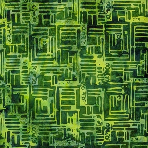 Majestic Batiks - Ocean Floor 704 - Forest Green Circuit Board - Fabric Blender - Dark Yellow Kelly Trace Wire Electronic Microchip Computer