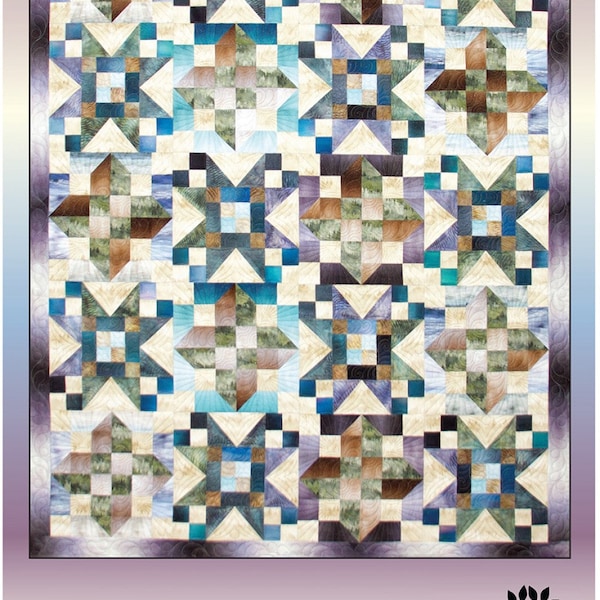 LAKE TIME ICE Foundation Paper Piecing Quilt Pattern - Cindi McCracken - Hoffman Painted Forest Fabrics CMD142 - Pastel Blue Gray Teal Pink