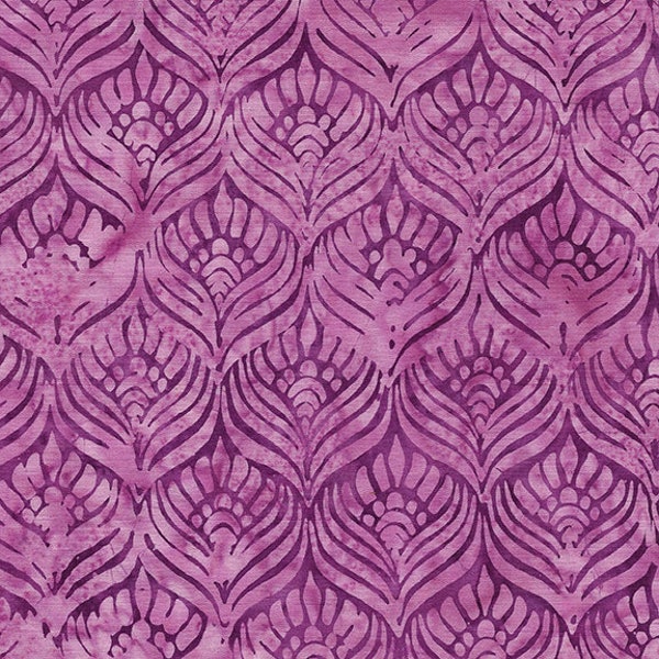 Island Batik - IB 112030451 - Amethyst Feathers - William's Garden - Deep Purple Violet Tonal Budding Morris Dark Rich Mauve Fuchsia Pink