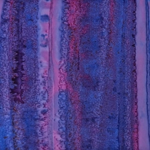 May include: Abstract watercolor painting with vertical stripes in shades of blue, purple, and pink. The artwork features textured brushstrokes and a blend of colors, creating a dynamic and visually appealing design. The piece has a modern and artistic aesthetic.