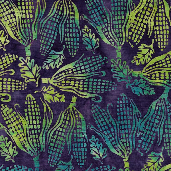 Island Batik - IB 122025435 - Urchin Corn - Jewel Quest - Deep Violet Purple Turquoise Teal Blue Green Beige Yellow Bold Crop Vegetable Cob