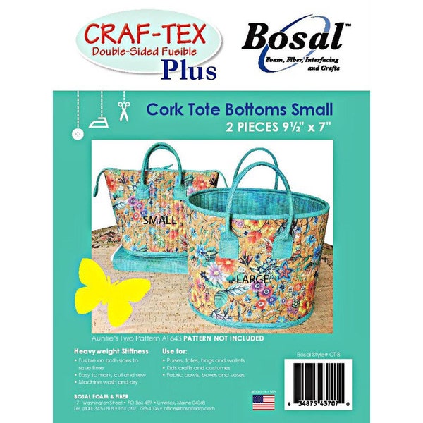 Bosal 9.5" X 7" CORK TOTE BOTTOMS Small Bags (x2) Craft-Tex Plus Double Sided Fusible Interfacing - Auntie's Two AT643 - Heavyweight Oval