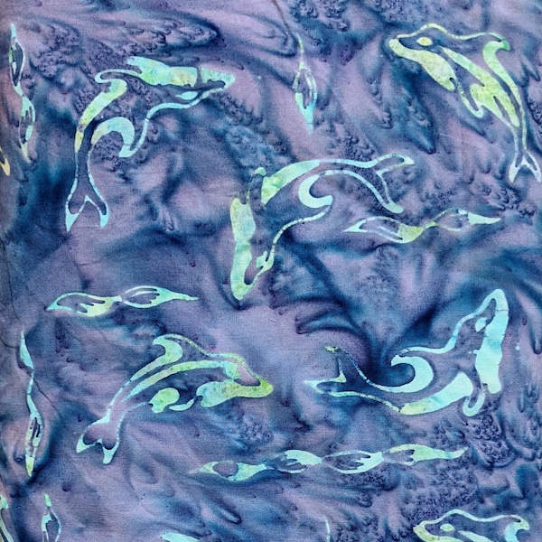 Batik Textiles - 5416 - Indigo Blue Dolphins - Bahari Fabric Blender - Seaweed Kelp Marine Tropical Fish Coast Sea Underwater Beach Tonal