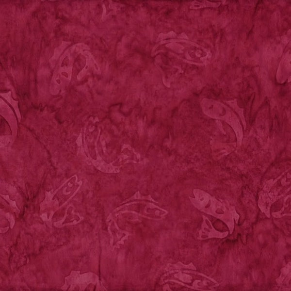 Batik Textiles - 5355 - Deep Magenta Fish - Puffin Ridge Fabric Blender - Alaska Wilderness Salmon Dark Pink Tonal Steelhead Trout Ruby Rich
