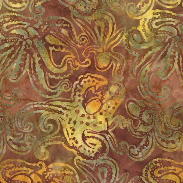 Michael Miller - Sun Octopus - Marine Batik Fabric - BT7780-SUNX-D - Sunshine Sunny Orange Yellow Tan Brown Warm Copper Hawaii Coral Reef