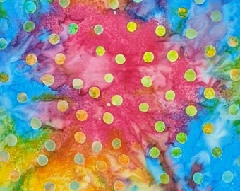 Batik Textiles - 4302 - Rainbow Medium Dots - Venus, Cattails, and Moon Bayou Fabric - Colorful Magenta Pink Turquoise Blue Green Yellow Red