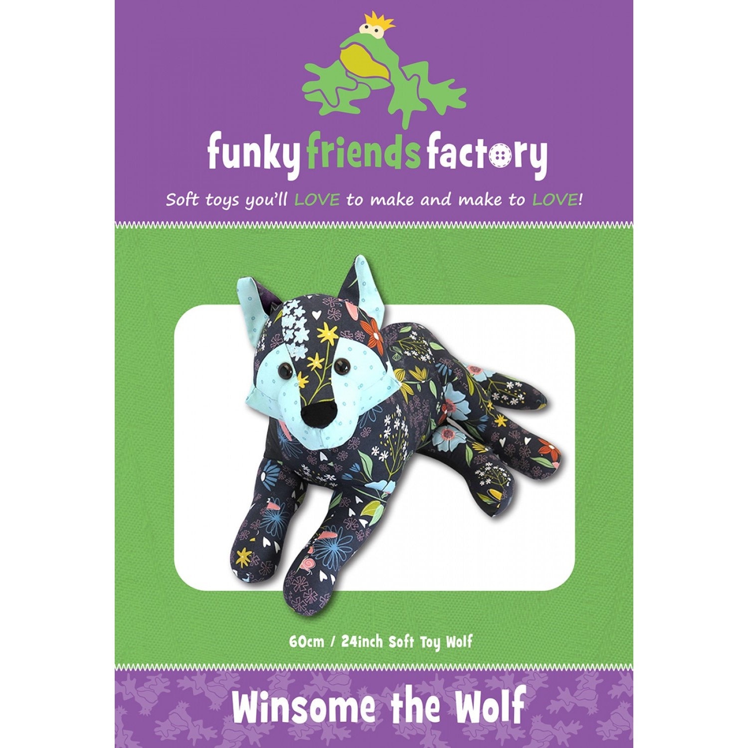 WINSOME the WOLF - Stuffed Animal Toy Sewing Pattern - Pauline McArthur - Funky Friends Factory - Cute Adorable