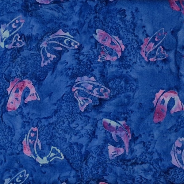 Batik Textiles - 5352 - Plum Blue Fish - Puffin Ridge Fabric Blender - Dark Ocean Marine Indigo Blue Purple Pink Salmon Native Sea Water