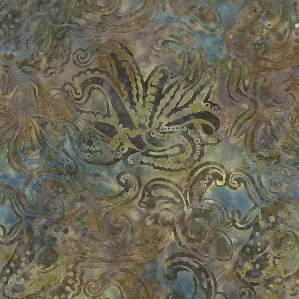 Michael Miller - Seaside Octopus - Tropical Batik Fabric - BT7780-SEAS-D - Brown Tan Gray Sand Hawaii Fish Coral Reef Ocean Marine Blue Sea