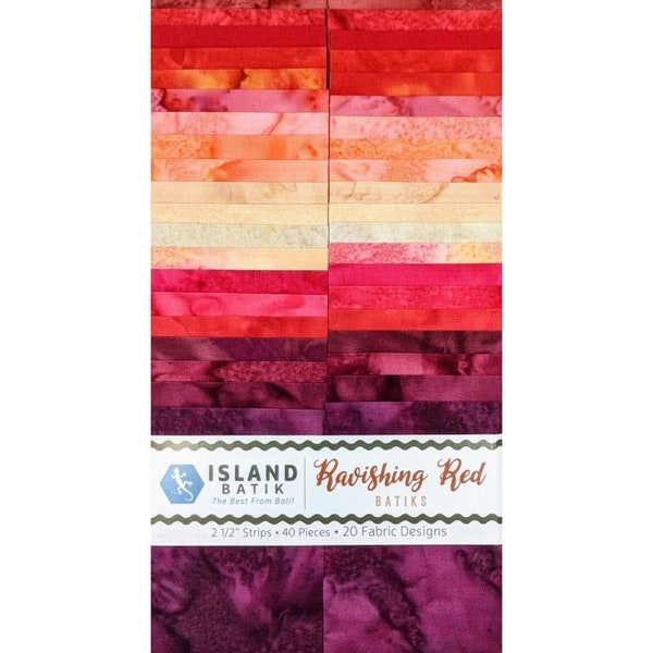 Island Batik - IB 2.5" Strip Pack SP - Ravishing Red - Cotton Fabric Roll Light Medium Dark Warm Gradient Cherry Crimson Burgundy Cardinal