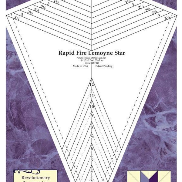 Rapid Fire LeMOYNES STAR Tool Ruler - Deb Tucker - Studio 180 Design - DT10 - 3"-12" Finished Block Size - Fine Lines For Higher Accuracy