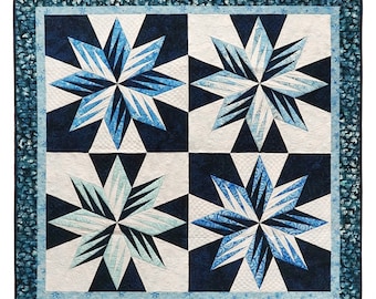Patrón de patchwork con base de papel BLAZING STAR - 58" x 58" CMD163 - Cindi McCracken - Island Batik Glacier View Azul Blanco Principiante