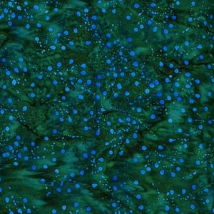 Batik Textiles - 0213 - Pine Green Blue Fairy Dots - Jewels of the Islands Fabric Blender - Small Tiny Spots Dark Dark Rich Firefly Hunter