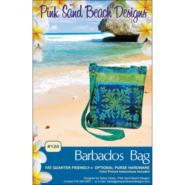 BARBADOS BAG Sewing Pattern - Pink Sand Beach Designs 120 Nancy Green - Cross Body Bag Fat Quarter Friendly Purse Stylish Easy iPad Size Zip