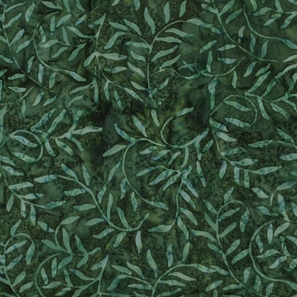 Batik Textiles - 0135 - Deep Hunter Green Leaf Branches - Designer Palette - Autumn Fall Winter Leaves Branches Tonal Dark Forest Sacramento