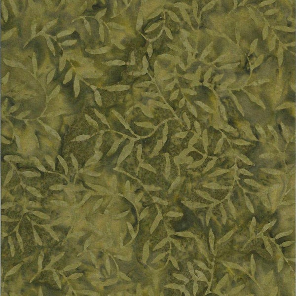 Batik Textiles - 0106 - Deep Fern Green Leaf Branches - Designer Palette - Autumn Fall Leaves Branches Tonal Moss Crocodile Pickle Seaweed