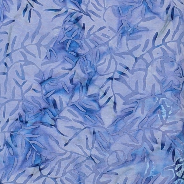 Batik Textiles - 0124 - Indigo Blue Purple Leaf Branches - Malibu Medley Fabric - Periwinkle Indigo Blue Purple Turquoise Vine Leaves