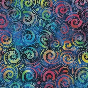Michael Miller - Dusk Waverunner - Tropical Batik Fabric - BT8509-DUSK-D - Rainbow Navy Blue Swirls Surf Curls Ocean Red Hot Cold Indigo