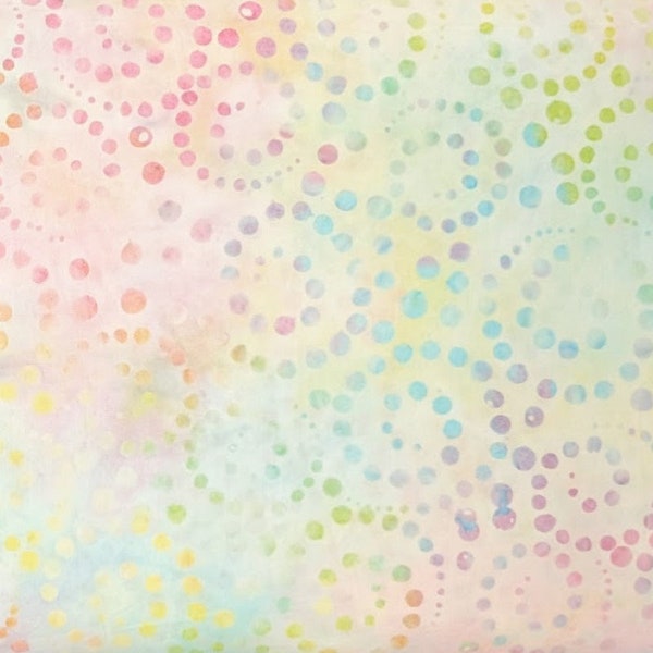 Batik Textiles - 4227 - Pastel Swirling Dots - Remnants of Summer Fabric - Circles Windy Easter Multicolored Rainbow Soft Pink Blue Yellow