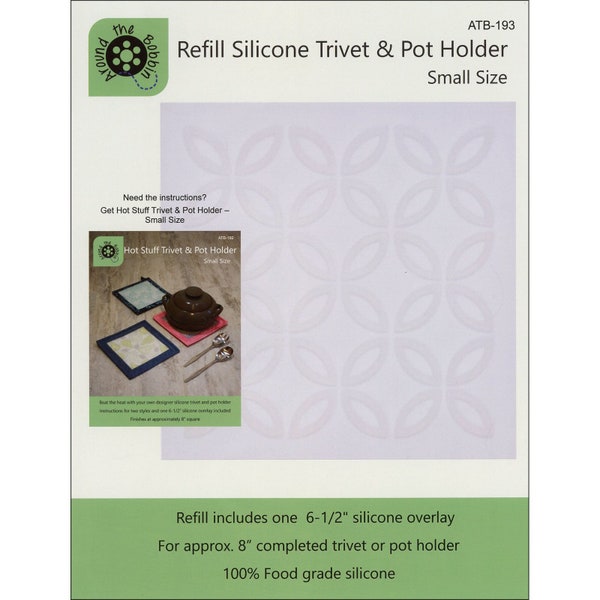 REFILL Small 6.5" HOT STUFF Trivet Pot Holder Silicone Insert - Around The Bobbin -ATB193 Designer Rubber Overlay 8” Square Finished Hot Pad
