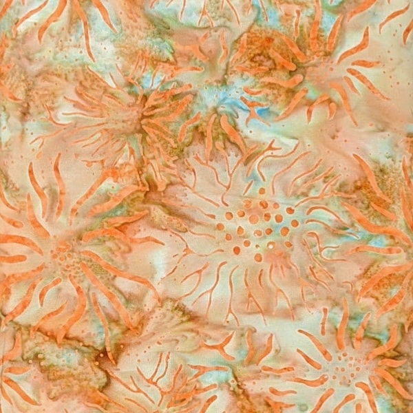 Batik Textiles - 5760 - Copper Gray Sea Urchins - Ocean Breeze Fabric Blender - Light Copper Bronze Orange Cloudy Gray Ash Ivory Turquoise