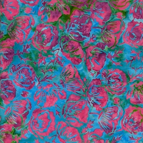 Island Batik - IB 122004864 - Baja Poppies - Garden Gems - Medium Dark Magenta Pink Purple Teal Turquoise Flowers Berry Fuchsia Blue Green