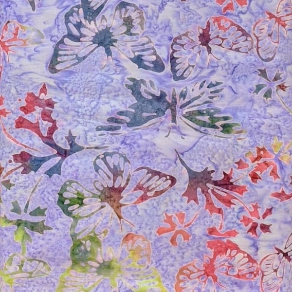 Timeless Treasures - Tonga B8215 - Hyacinth Butterflies - Tulip Collection Batik Fabric Blender - Purple Indigo Blue Coral Pink Green Insect