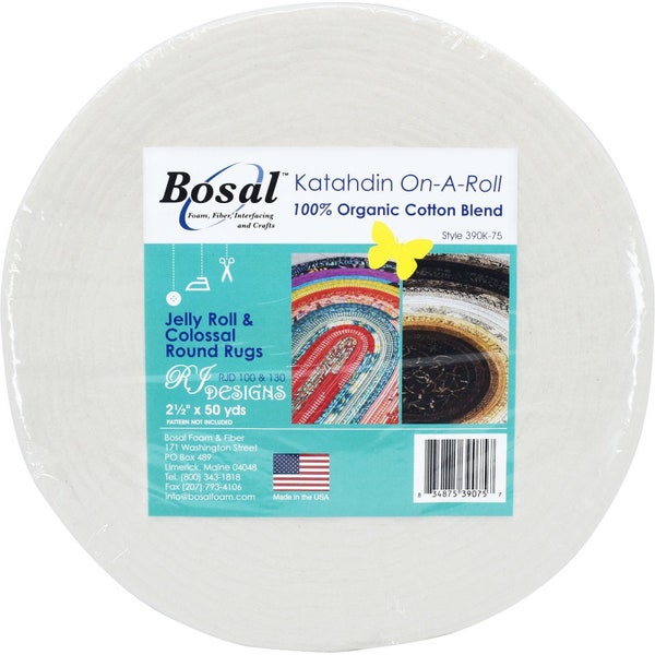 Bosal 2.25"/2.5” X 50yd Strip Katahdin On-A-Roll 100% Organic Cotton Blend Batting - Colossal Jelly Roll Rug - RJ Designs - 390K-50 390K-75