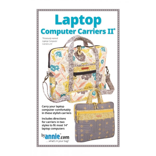 LAPTOP COMPUTER CARRIERS 2.0 Sewing Pattern - byannie.com - Protective Stylish Carrier 14" Zippered Case Bag Tote Briefcase Office Work Safe