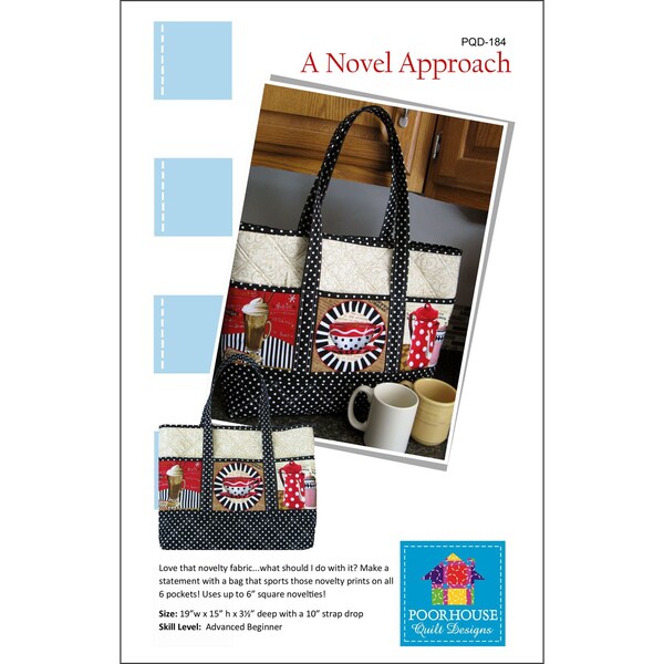 A NOVEL APPROACH BAG Sewing Pattern - Kristine Poor - Poorhouse Quilt Designs - PQD184 - 6 Panel Pockets Fast Easy Pretty Tote Bosal Scrappy