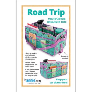 ROAD TRIP Sewing Pattern - byannie.com - Multipurpose Organizer Tote Car Seat Caddy Pockets Storage Space Quick Access Easy Carrying PBA254