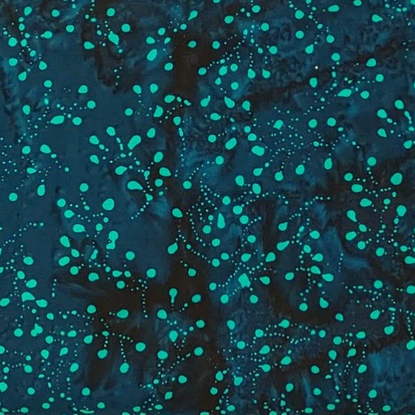 Batik Textiles - 0207 - Teal Green Navy Fairy Dots - Jewels of the Islands Fabric Blender - Small Tiny Spots Dark Dark Rich Firefly Dark Sea