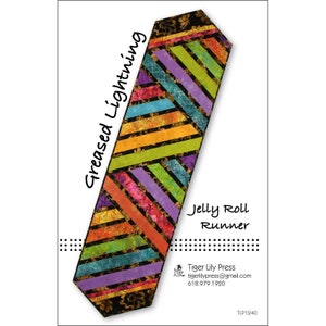 GREASED LIGHTNING Jelly Roll Table Runner Sewing Pattern - Tiger Lily Press - TLP1240 - Contemporary Modern Quick Easy Rainbow Stripes