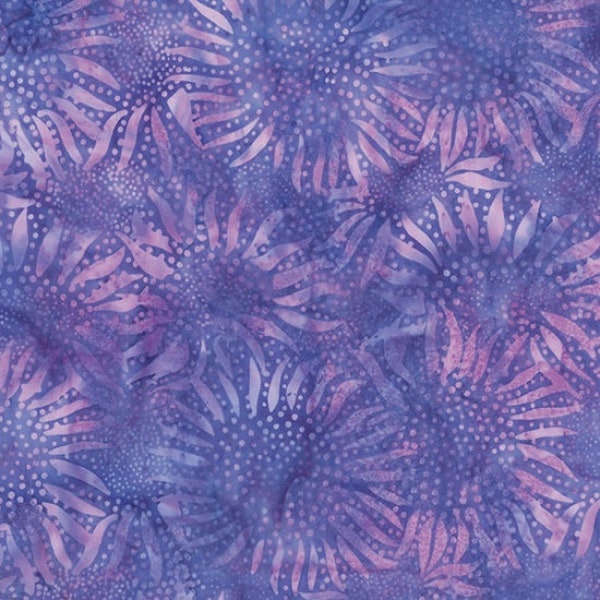 Hoffman California - 884-477 Shaved Ice - Bali Sunflower - Watercolor Blender Batik Dot Fabric - Summer Winter Floral Flower Indigo Purple