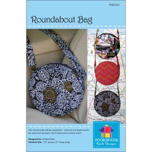 ROUNDABOUT BAG Sewing Pattern - Kristine Poor - Poorhouse Quilt Designs - PQD221 - Bosal Fast Easy Pretty Clutch Round Circular Handbag Zip