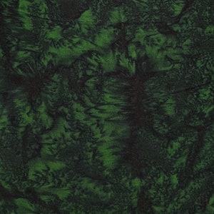 May include: A close-up of a fabric with a dark green and black pattern. The design has a textured, organic appearance, with swirling and overlapping shapes. The color variation creates depth and visual interest, resembling a natural landscape.