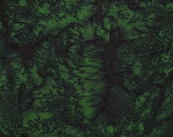 Hoffman California - 1895-31 Emerald - Dark Midnight Green - Watercolor Blender Bali Batik Fabric - Black Night Down Under Forest Pine Basil