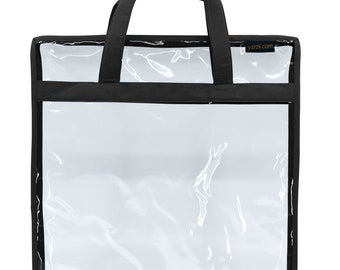 BLOCK CARRY CASE Black - Yazzii - 14.5” Quilt Block Carry Case Tote Dual Zipper Travel Classes Retreat Clear Vinyl Storage Organizer Craft