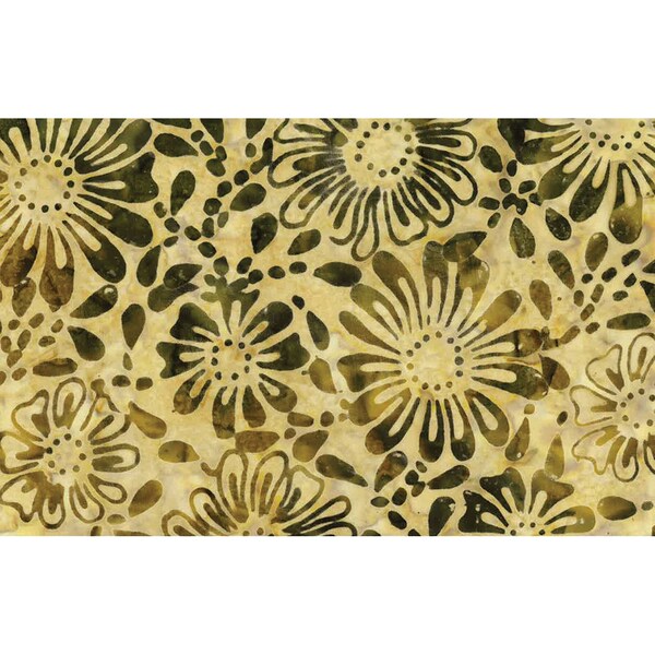 Benartex - BEN4467-70 - Straw Flowerbed - Eden Bali Batik Fabric - Cream Tan Brown Floral Flowers Garden Tropical Warm Field Hay Ivory Gold