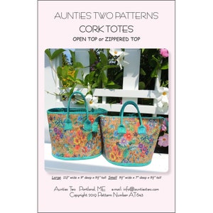 Patrón de costura para bolsas de corcho - Auntie's Two Patterns AT643 - Bolsa de viaje organizada con bolsillos grandes y pequeños, abierta o con cremallera superior, para llevar todo tipo de cosas.