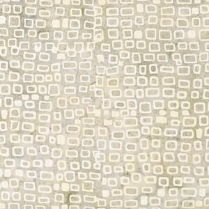 May include: A fabric with a repeating pattern of off-white rectangles on a mottled, light olive-green background. The rectangles vary in size and are outlined with a slightly darker shade, creating a textured appearance. The overall design is abstract and geometric.